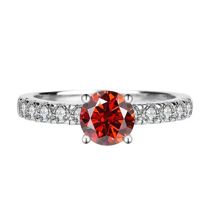 GRA-Certified 2.00-Carat Red Moissanite Ring Size 7