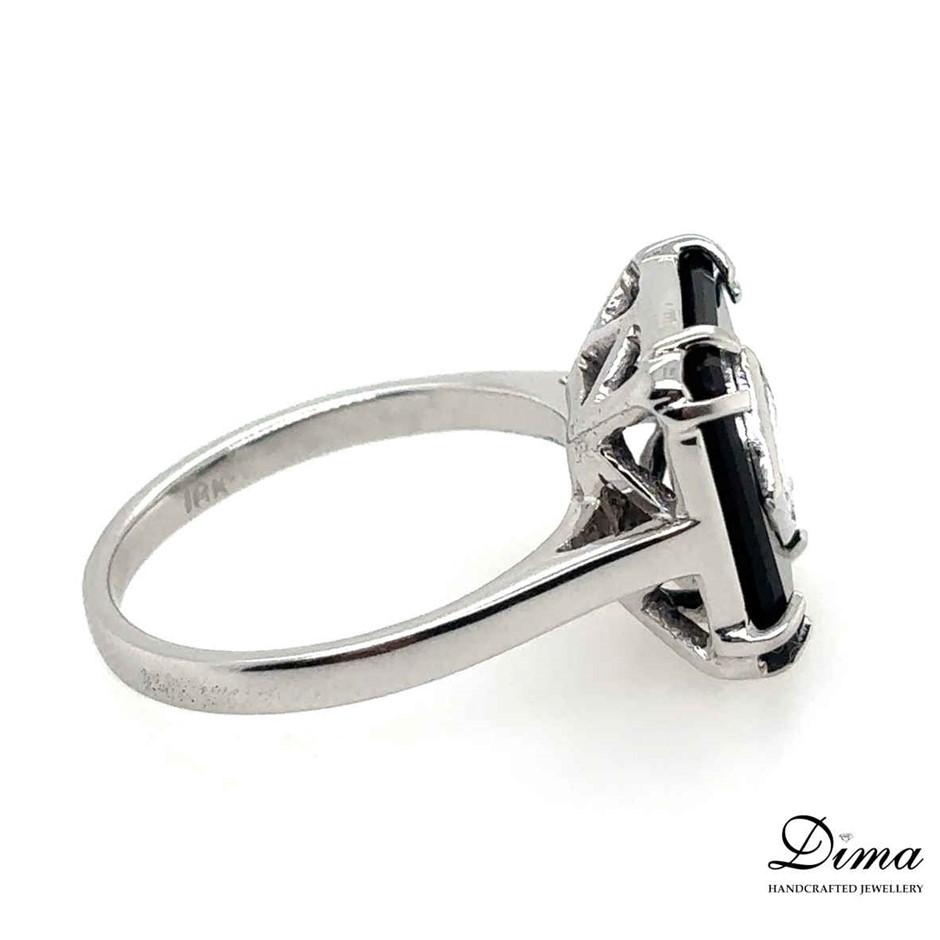 0.82Ct F/SI Princess Cut Diamond & Rectangular Tablet Cut Onyx Ring 18K