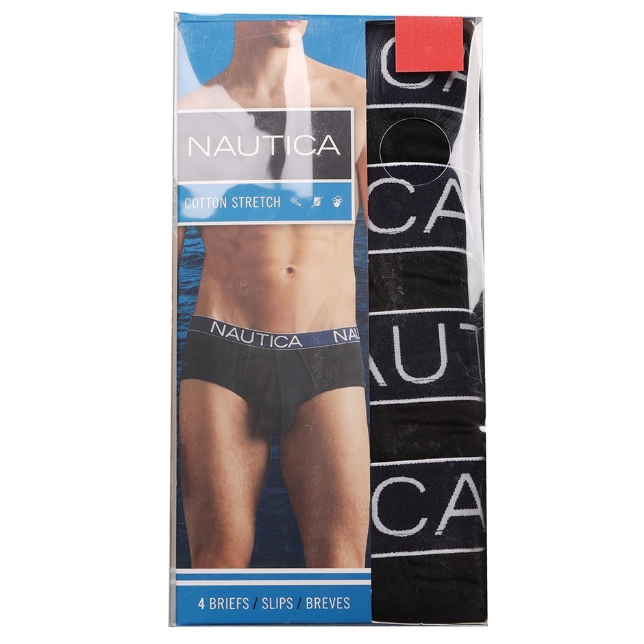 3 x NAUTICA Men's 4pk Cotton Stretch Briefs, Size S (28-30), 95% Cotton, Bl