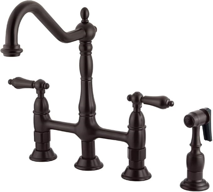 KINGSTON Brass KS1275ALBS Heritage Bridge Kitchen Faucet, 8-3/4", Oil-Rubbe