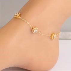 Elegant 18K Yellow Gold plated Simulated Diamond Anklet