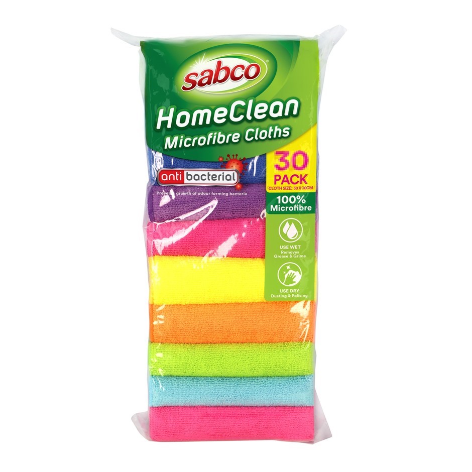 2 x SABCO 30pk HomeClean Microfibre Cloths, Assorted Colours. NB: Damaged p
