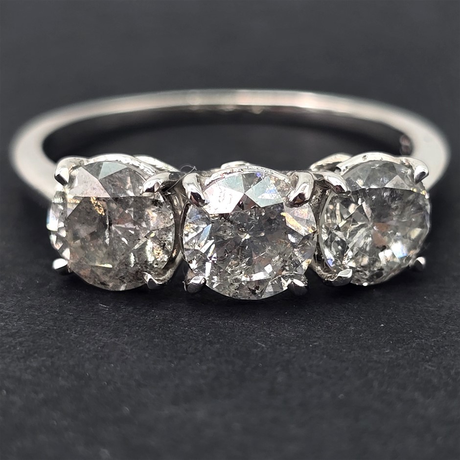 1.87CT DIAMOND TRILOGY WHITE GOLD ENGAGEMENT RING ($7,105.00 VALUATION ...
