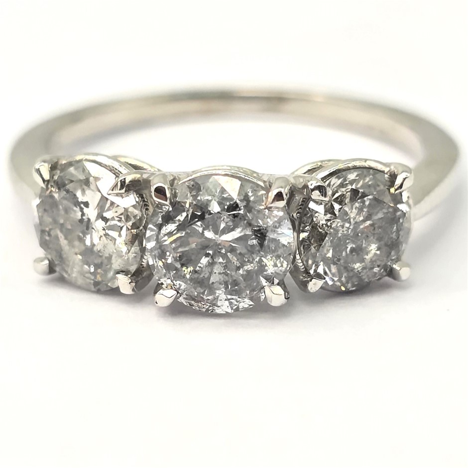 No Reserve 1.98ct Diamond Trilogy White Gold Engagement Ring