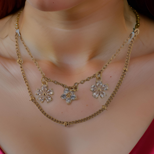 Elegant 18K Yellow Gold plated Simulated Diamond Necklace