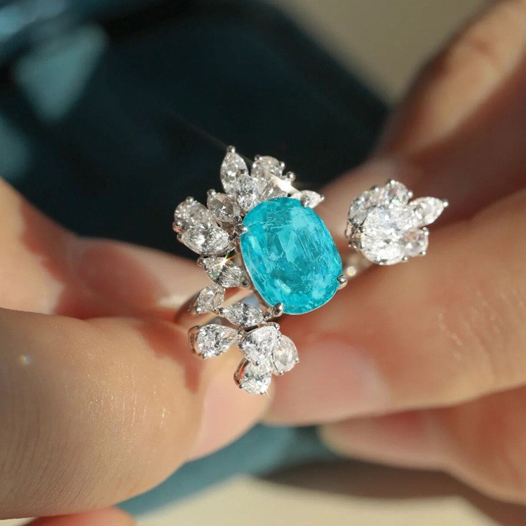 Elegant 18K Triple White Gold plated Lab Simulated Topaz Open Ring