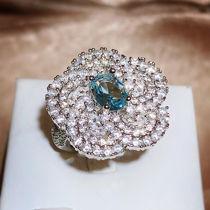 Elegant 18K Triple White Gold plated Lab Simulated Sapphire Resizable Ring