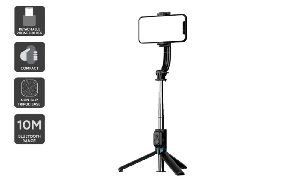 KOGAN Bluetooth Selfie Tripod With Detachable Phone Holder