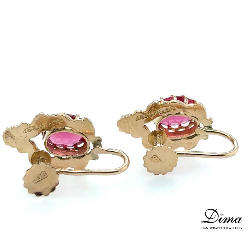 9K Yellow Gold Pink Stone Earrings