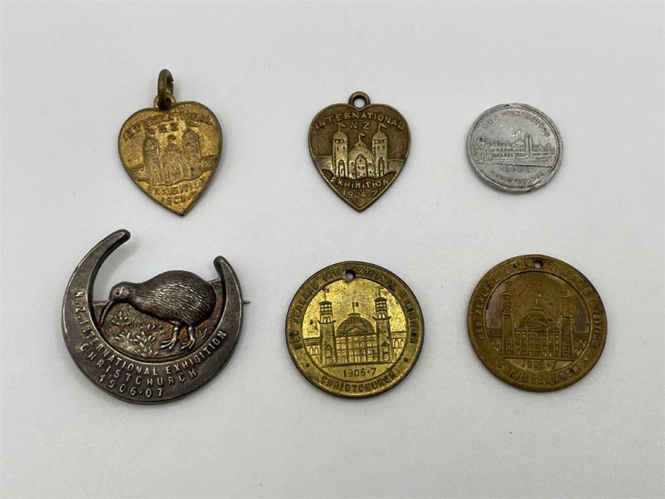 6 x Asstd. NZ International Exhibition medals/medalet, cir. 1906-07, rare