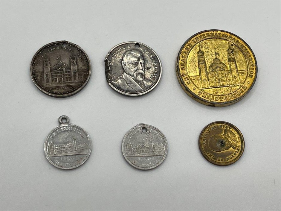 6 x Asstd. NZ International Exhibition medals/medalet, cir. 1906-07, rare