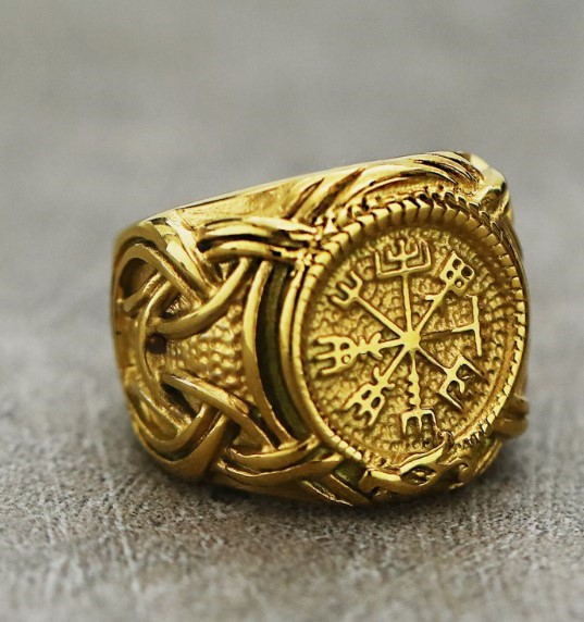 Viking Ring in 18k Triple Yellow Gold Plated w/ Vegvisir and ...