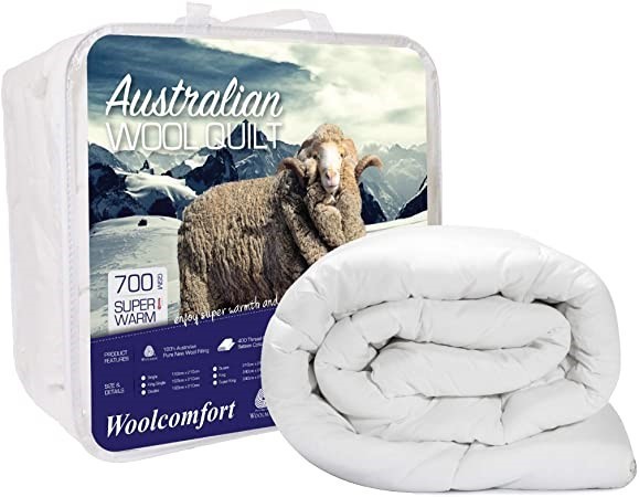 WOOLCOMFORT Australian Made Merino Wool Quilt. Size: Queen Bed (210cm x 210