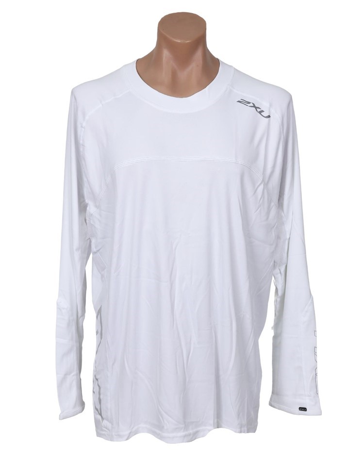 2XU Men's Long Sleeve Fibretech T-Shirt, Size XL, White/ Reflective.