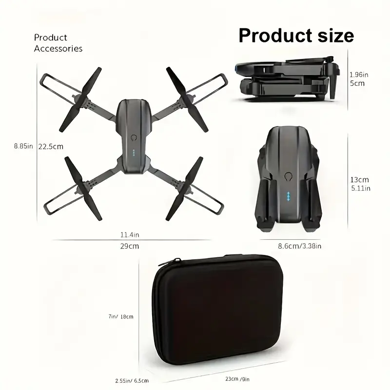 Foldable RC Drone with HD Camera & Altitude Hold - Black