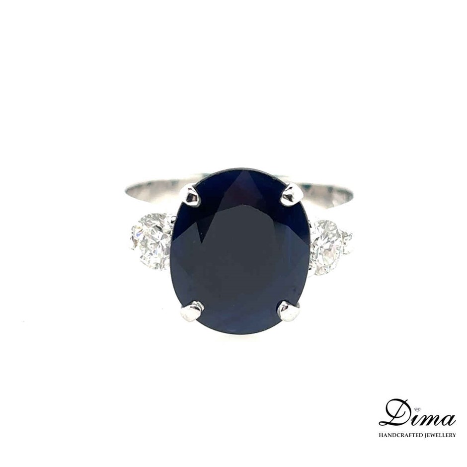 4.02ct With AIG Cert. Blue Sapphire & 0.56ct F/VS Dia. Ring 18K White Gold