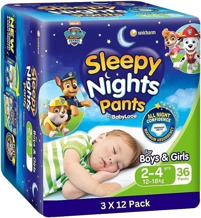 Pack of 12pc BABYLOVE SleepyNights Pants 2-4 years (12-18kg).