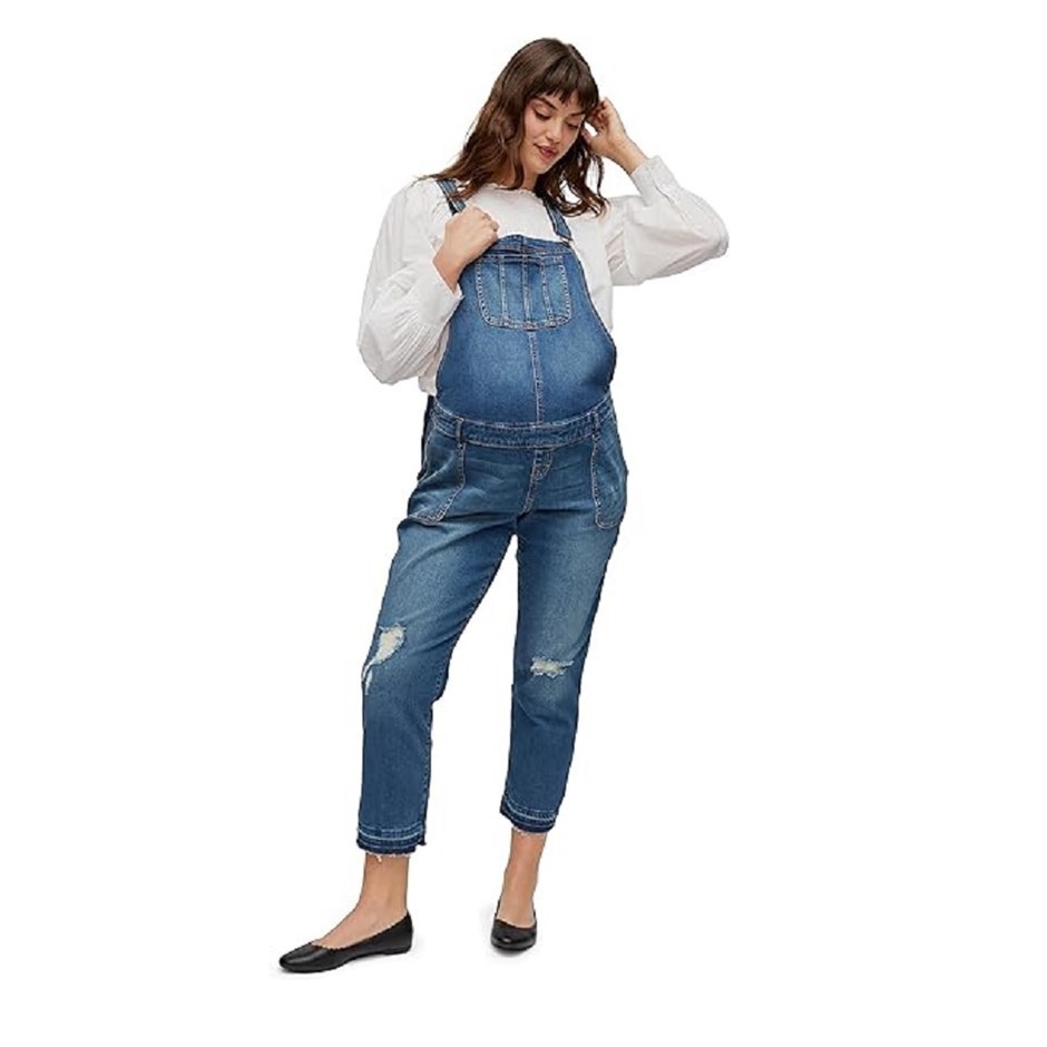 MOTHERHOOD MATERNITY Women's Indigo Blue Denim Overalls, Size M, Medium Was