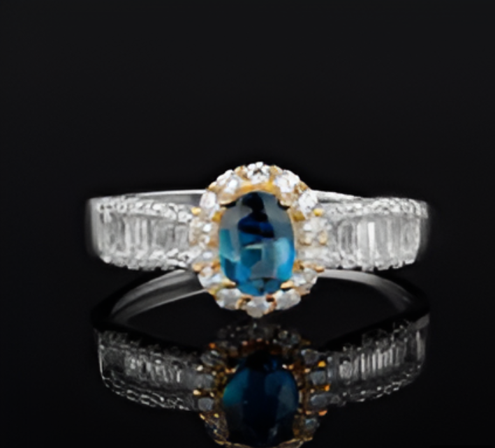 18k White Gold vermeil 1 carat blue topaz Ring Resizable