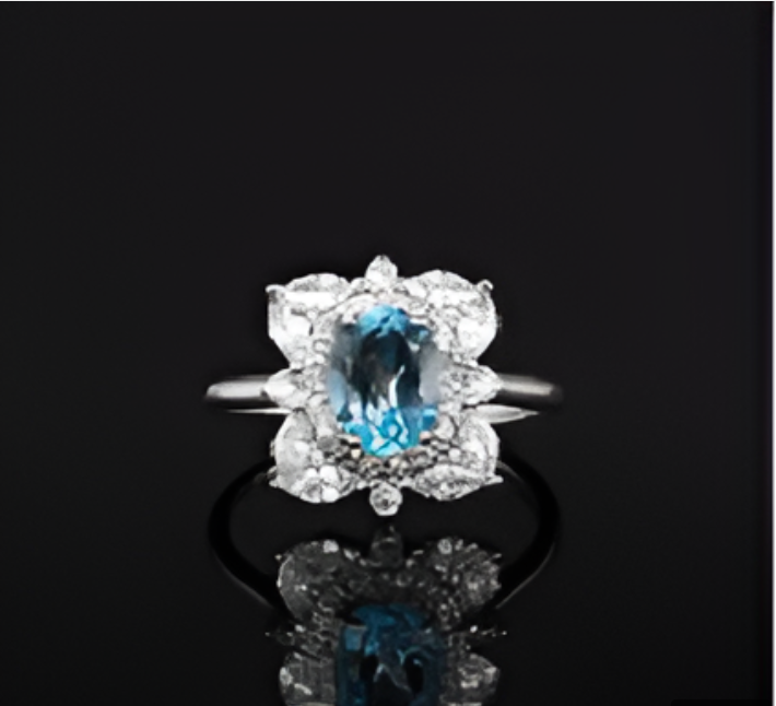 18k White Gold vermeil 1.25-carat blue topaz Ring Resizable