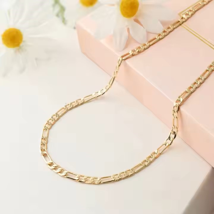 18K Yellow Gold-Filled 4mm 22 Inches Figaro (Stamped 750 &Italy) Necklace