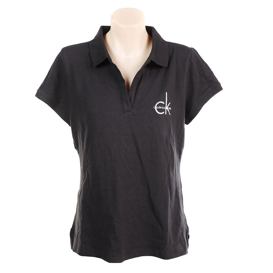 CALVIN KLEIN Women's Buttonless Polo, Size S, 97% Cotton, Black (BLK).  Buy