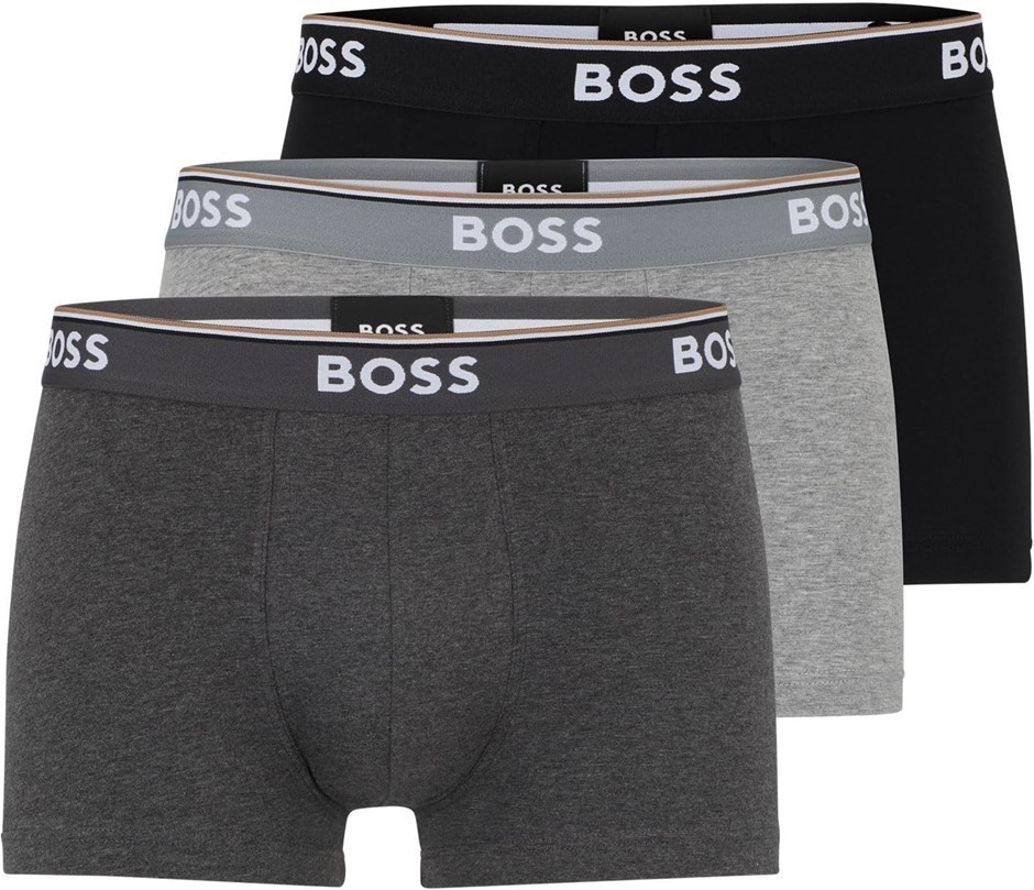 HUGO BOSS 3-Pack Men's Trunks, Size M, 95%Cotton, Black/Grey/Anthracite (06