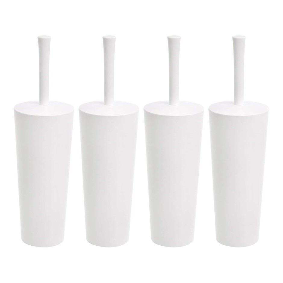 AMAZON BASICS Commercial Toilet Brush and Holder Set - 4 Pack, White.