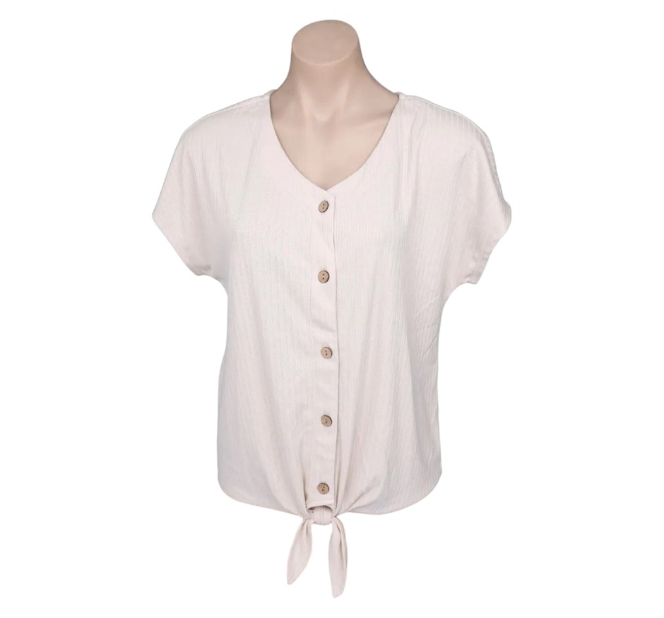 LEO&NICOLE Women's Tie-Front Top, Size M, Perfectly Pale.