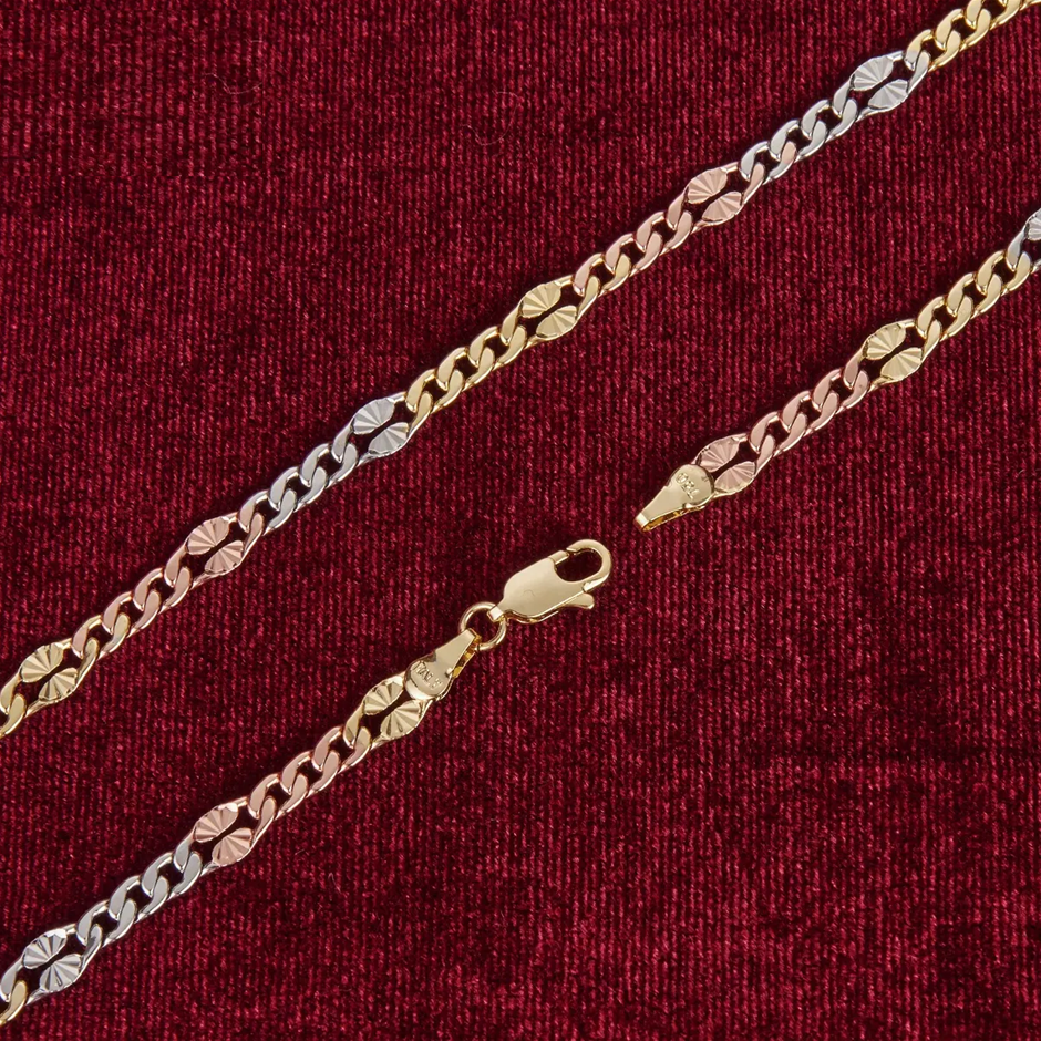18K Gold-Filled 5mm 24-inch Tri-Color Figaro (Stamped 750 &Italy) Necklace