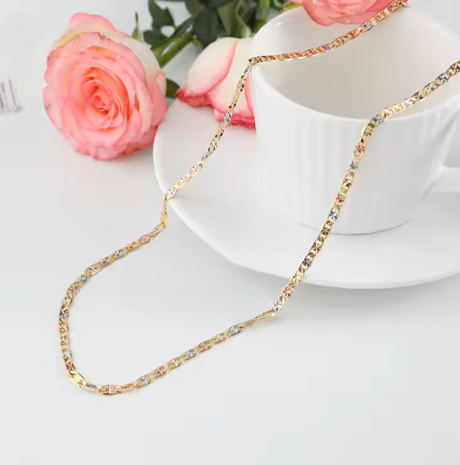 18K Tri-Color Gold-Filled 4mm 18 Inches Embroidered Hoist Necklace