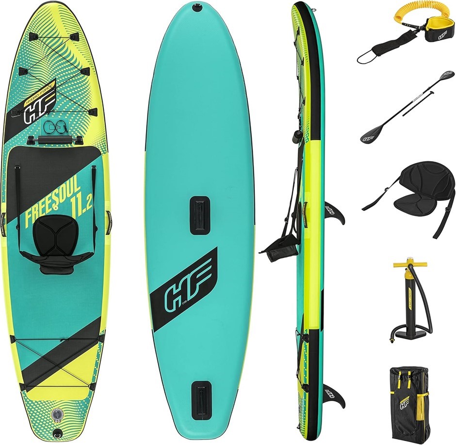 BESTWAY Freesoul Tech Convertible Inflatable Stand Up Paddle Board Set (3.4