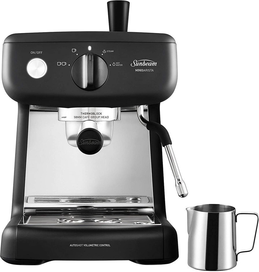 SUNBEAM Mini Barista Coffee Machine, 2L Water Tank, 15 Bar Italian Pump.