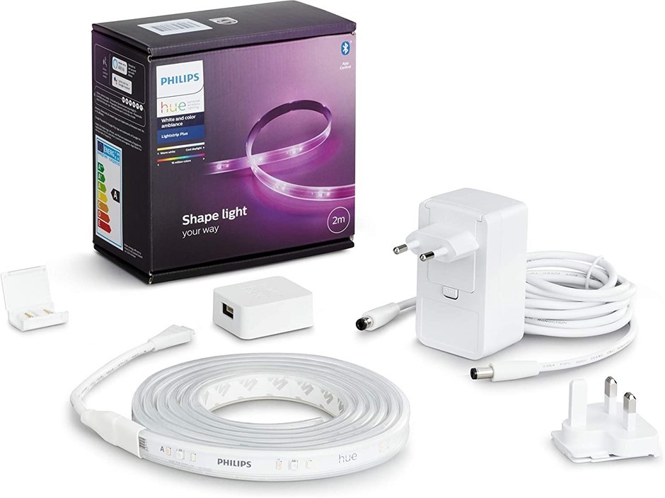 PHILIPS HUE Lightstrip Plus Dimmable LED Smart Light, 2m Base Kit, White &
