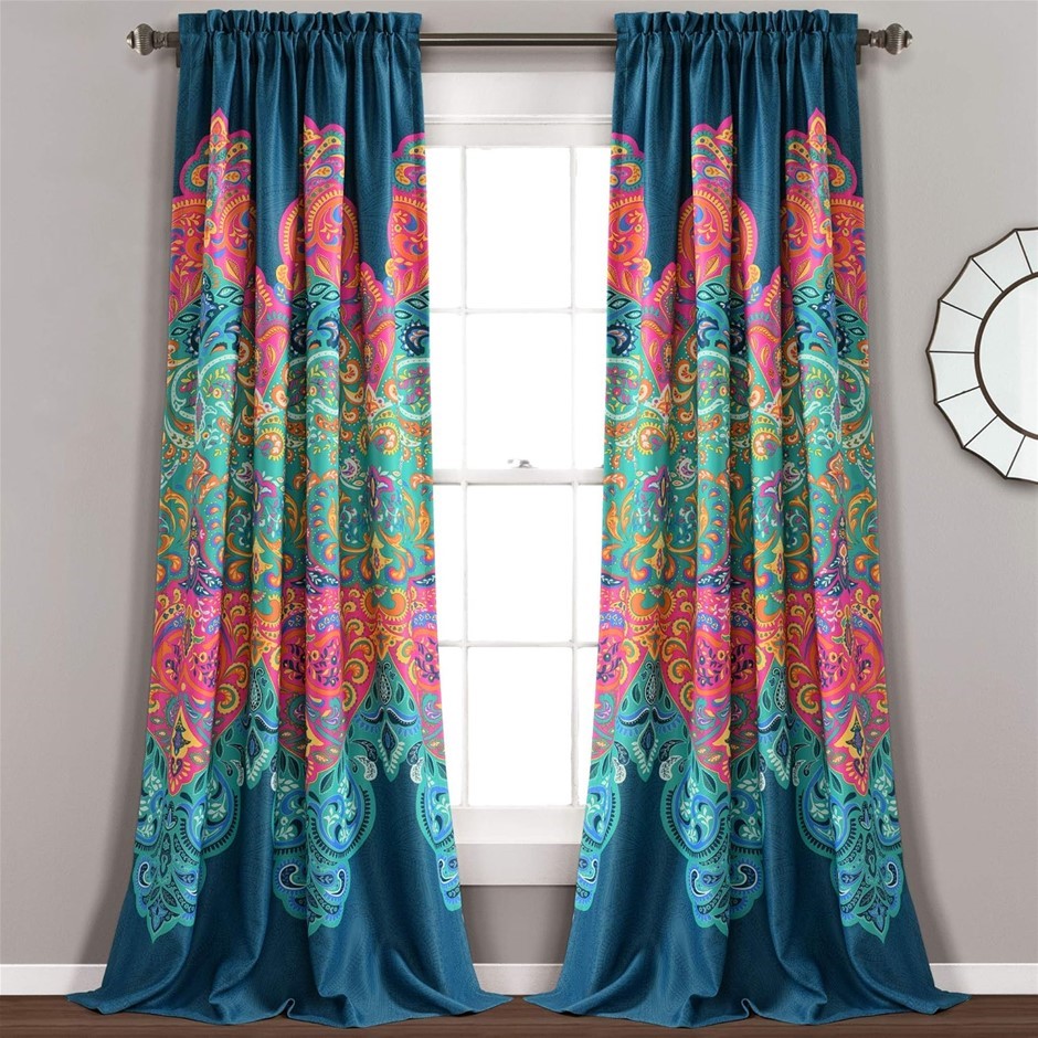 2 x LUSH DECOR Boho Chic Room Darkening Window Curtain Panel Pair, 95" x 52