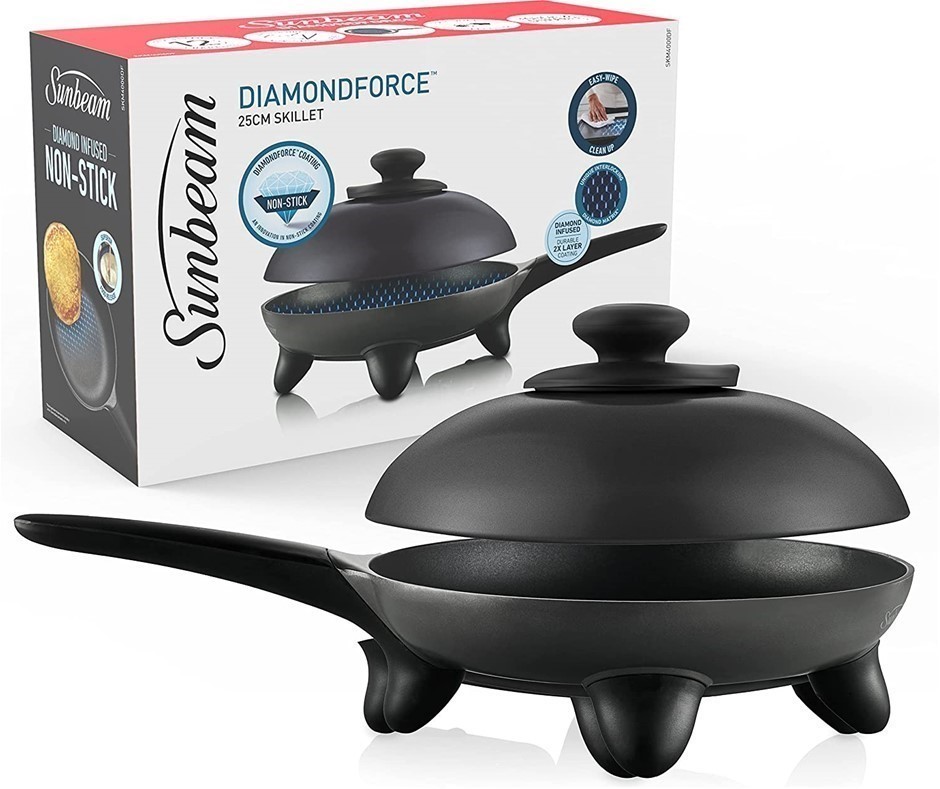 SUNBEAM Diamond Force Electric Skillet, 25cm, Easy Wipe Cleanup, Black, SKM