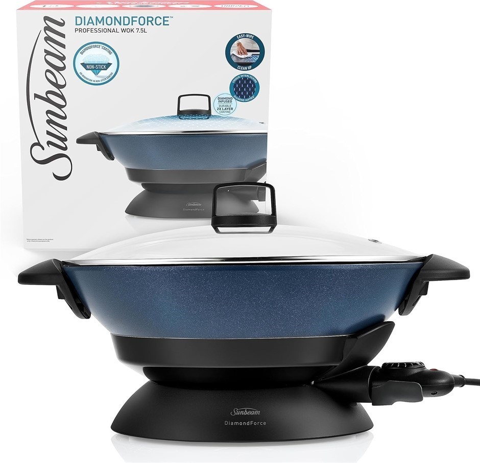 SUNBEAM DiamondForce Electric Wok, Non-Stick Diamond-Infused Electric Pan C