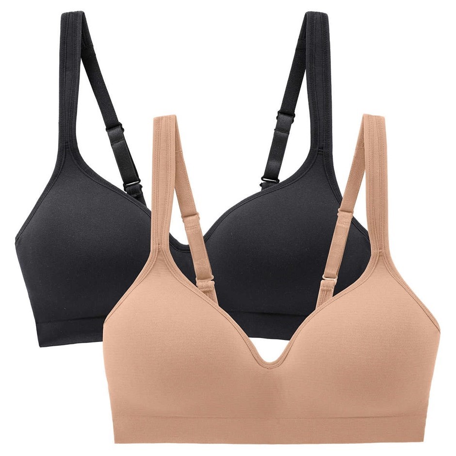 2-Pack CAROLE HOCHMAN Seamless Comfort Bra, Size S, Black/Tan.