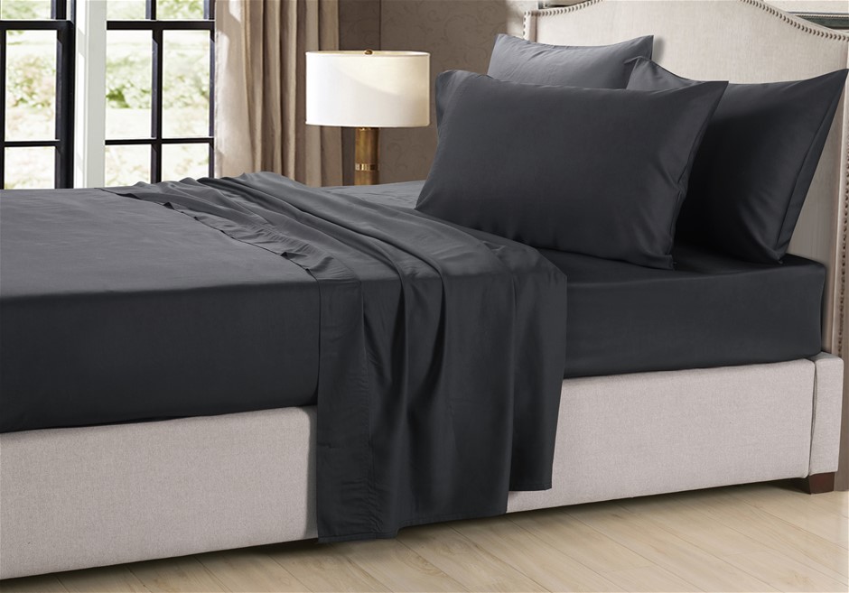 1200 Thread Count Egyptian Cotton Sheet Set | Black Charcoal | King Single