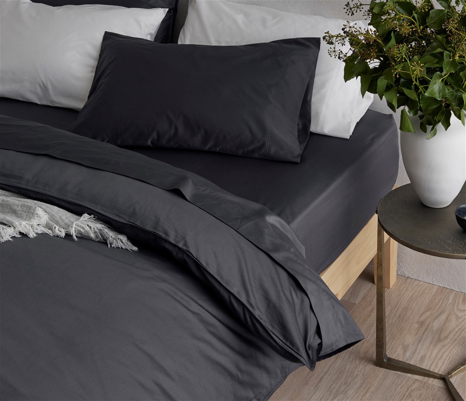Organic Cotton Quilt Cover Set 500 Thread Count | Charcoal | Single