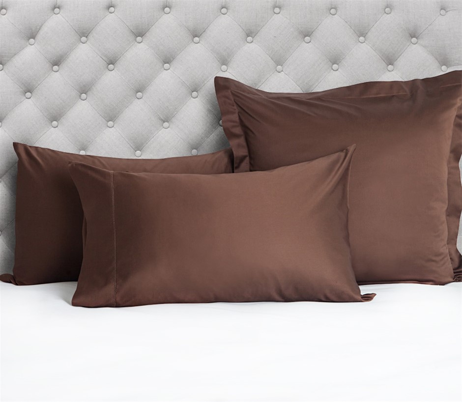 1200 TC Egyptian Cotton Pillow Case Set Hem Stitched | Chocolate | Standard