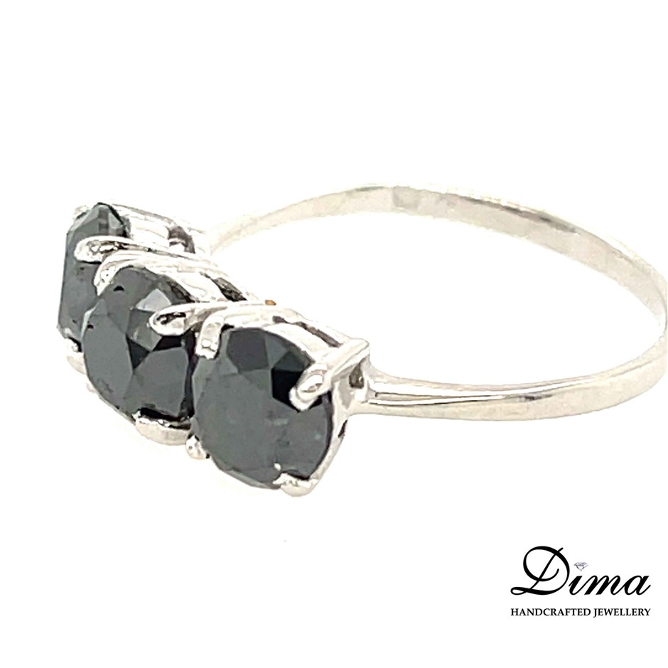 3.05ct Three Stones Treated Black Dia. Ring  9K White Gold