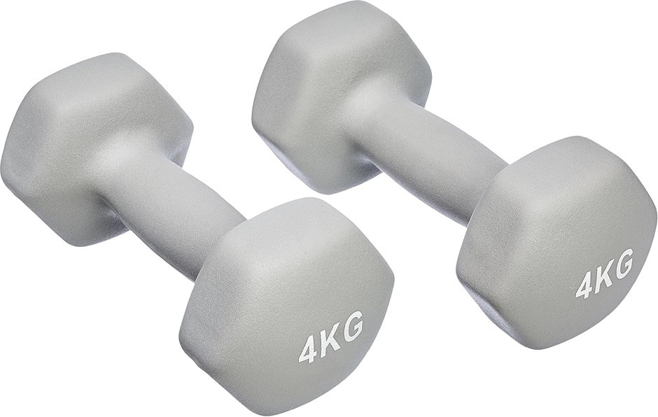 AMAZON BASICS Neoprene Dumbbell Pair, Grey, 4kg.