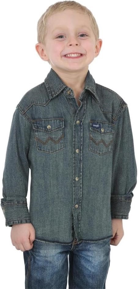 WRANGLER Boys' Western Solid Snap Shirt, Size M, 100% Cotton, Antique Blue,