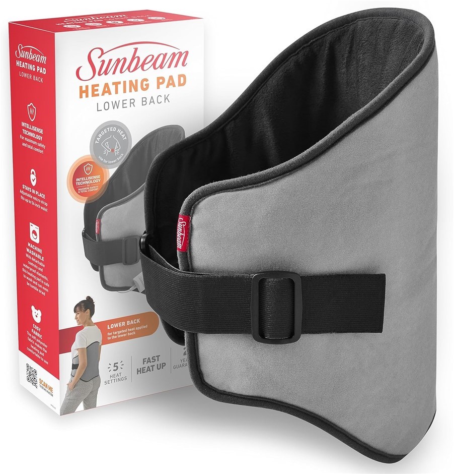 SUNBEAM Electric Heating Pad for Lower Back, Adjustable Fit, 5 Heat Setting