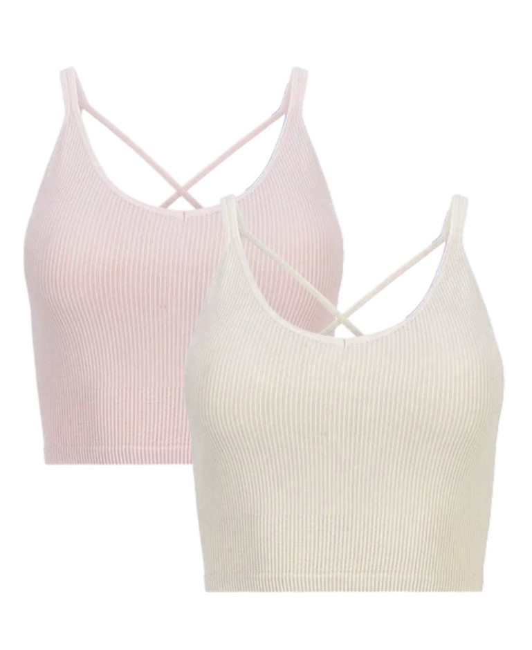 2-Pack LEMON Longline Ribbed Bra, Size M, Natural/Pink. Buyers Note - Disc