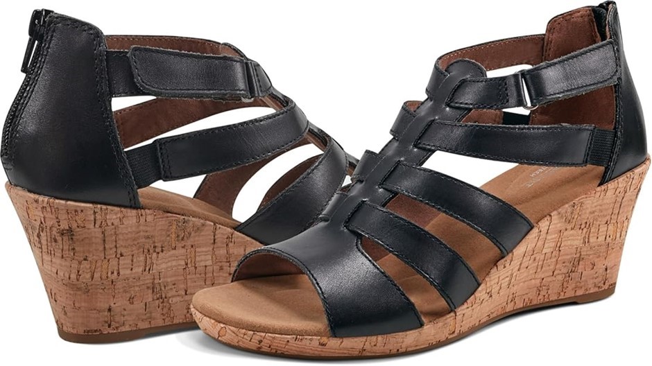 ROCKPORT Women's Briah Gladiator Sandals, Size US8.5W / EU39.5, Black Leath