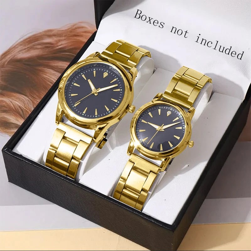Couple Quartz Gold Watches Set
