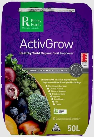 ROCKY POINT ActivGrow Organic Soil Improver, 50L. NB: Damaged packaging.