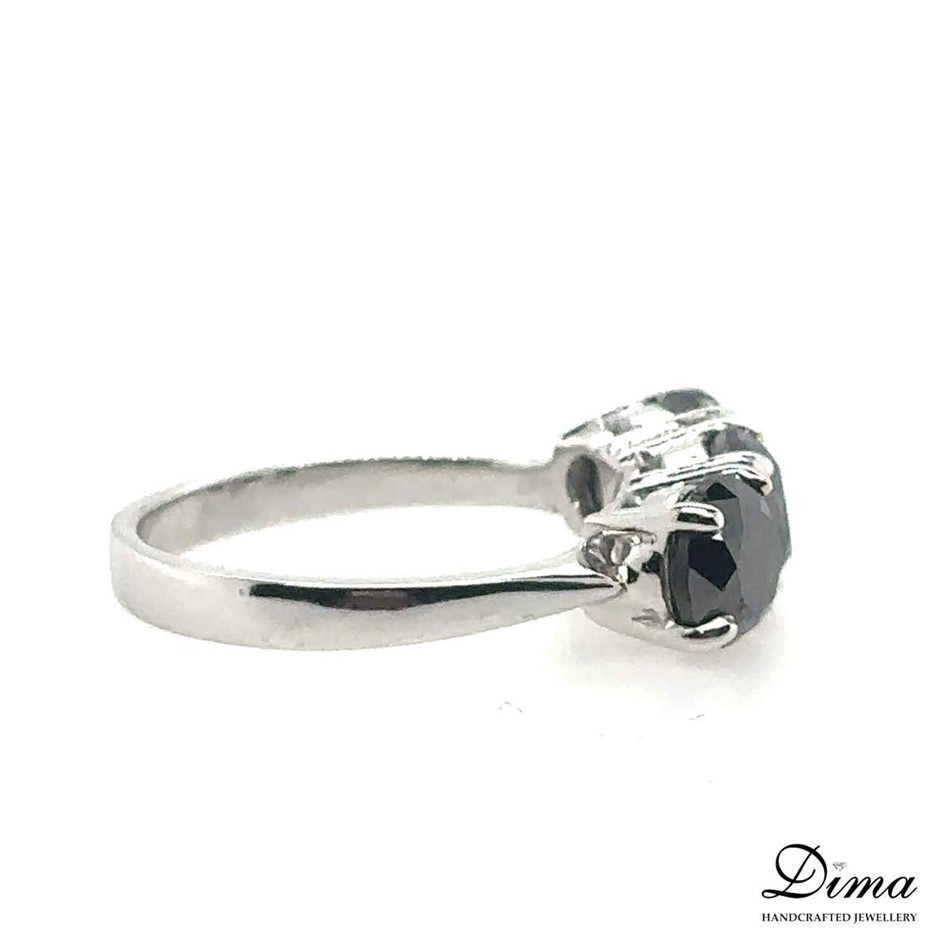 3.05ct Three Stones Round Treated Black Diamond Ring 9K White Gold